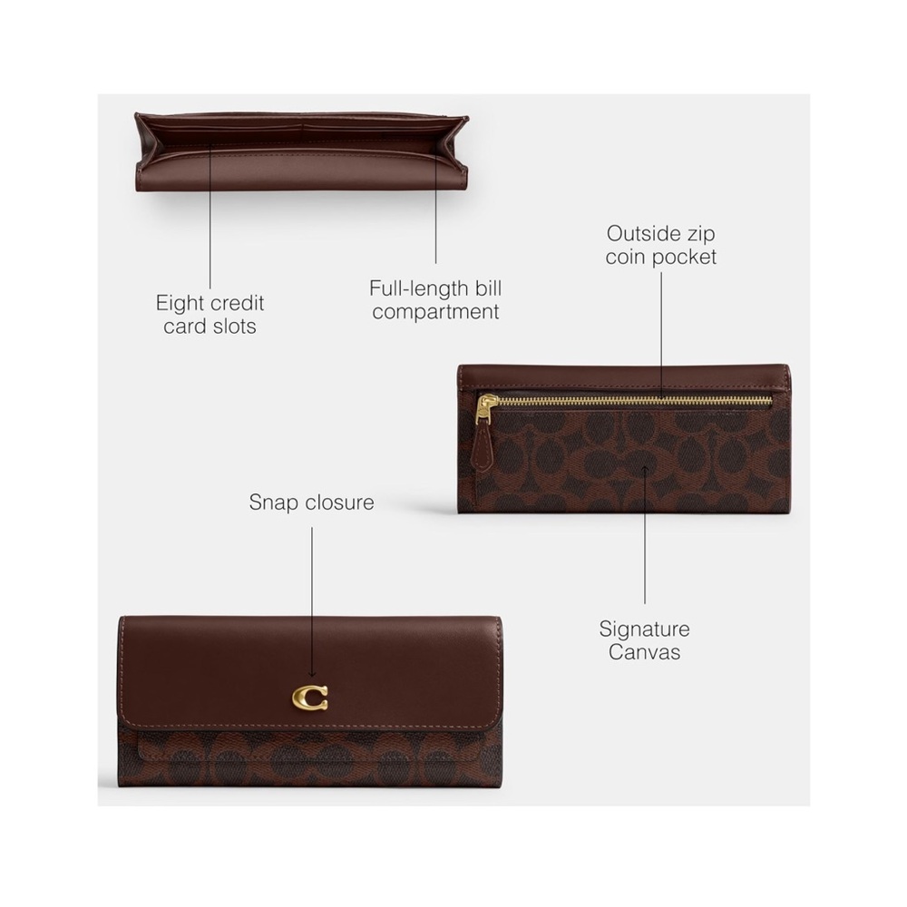 Coach Dark Brown Signature Mila Wallet with Gold 'C' Accent - New - Picture 3 of 4